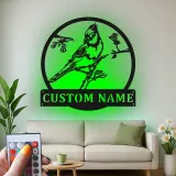 Custom Bird on Branch Led Light Metal Wall Art Personalized Nature Lover Gift Living Room or Garden Decor 1
