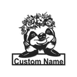 Insegna con Nome Personalizzata di Bradipo con LED | Insegna in Metallo Personalizzata | Decorazione per Nursery e Stanza dei Bambini | Luce Animale Floreale