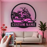 Personalized Snowmobile Metal Sign | LED Light Wall Art | Custom Winter Sports Decor for Cabin | Snowmobiling Enthusiast Gift