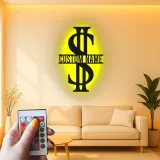 Décoration murale en métal personnalisée en forme de signe dollar avec rétroéclairage LED - Cadeau personnalisé pour entrepreneurs - Décor de bureau ou de salle de loisirs