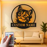 Insegna in metallo personalizzata con luce LED per gatti - Regalo per amanti dei gatti, decorazione per camera da letto o soggiorno