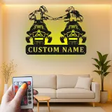 Décoration murale en métal personnalisée pour couple de motards avec rétroéclairage LED - Cadeau de motard pour couples, décoration de garage ou de man cave