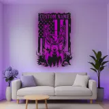 Cartel de metal personalizado con ciervo y bandera americana con luz LED, regalo para cazadores, decoración rústica para cabañas