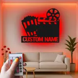 Insegna per Home Theater personalizzata | Decorazione LED per cinema | Arte in metallo con clapperboard personalizzata | Regalo per cinefili