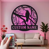 Custom Raven Metal Wall Art | Personalized LED Light Gothic Decor | Custom Name Sign for Home, Cabin or Studio