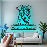 Décoration murale en métal LED personnalisée en forme de terrier Airedale - Cadeau pour les amoureux des chiens - Décor pour le salon
