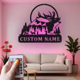 Décoration murale en métal personnalisée pour la chasse au cerf avec rétroéclairage LED, cadeau personnalisé pour les chasseurs, décoration de cabane rustique 3