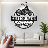 Décoration murale en métal personnalisée Chopper | Enseigne LED pour garage moto | Cadeau biker personnalisé et déco de man cave