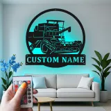 Cartel de metal LED personalizado de cosechadora de cereales Regalo para agricultores Decoración rústica de granja