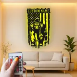 Panneau en métal personnalisé gorille | Décoration murale LED drapeau américain | Déco personnalisée pour man cave | Cadeau pour amoureux de la faune