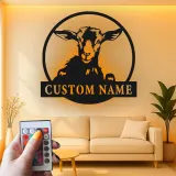 Personalisierte Ziegenschild mit LED | Individuelle Metall-Wandkunst | Modernes Bauernhaus & Ranch Dekor | Geschenk für Ziegenliebhaber