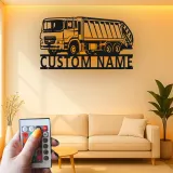 Insegna LED personalizzata con camion della spazzatura | Arte murale in metallo su misura | Arredo per gestione rifiuti | Regalo per operatore ecologico