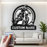 Personalisierte Metall-Wandkunst mit LED-Beleuchtung für Motocross-Fahrer – Geschenk für Dirtbike-Enthusiasten, Garage oder Spielzimmer Dekor