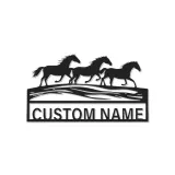Running Horses Metal Wall Art | Custom LED Name Sign | Personalized Farmhouse & Ranch Decor for Horse Lovers