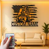 Décoration murale LED en métal pour pompier personnalisée | Plaque drapeau américain pour pièce dédiée ou bureau | Cadeau de retraite pour héros