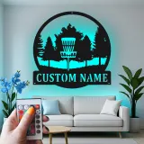 Insegna in metallo personalizzata con LED a forma di cestino per disc golf - Regalo per appassionati di disc golf - Decorazione per sala giochi 3