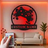 Insegna gamer personalizzata | Insegna LED in metallo personalizzata | Decorazione per sala giochi per ragazzi e uomini | Targa luminosa con controller e nome