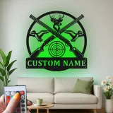 Panneau LED de chasse personnalisé | Décoration murale en métal cerf et fusil | Décor rustique pour man cave | Cadeau unique pour chasseurs