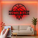 Cartel de metal personalizado de aro de baloncesto con luz LED, regalo deportivo personalizado para atletas, decoración para sala de juegos 1