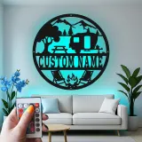 Personalisierte LED-Metall-Wandkunst mit Camper-Szene – Geschenk für Wohnmobilfans, Outdoor-Deko