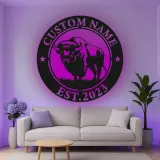 Insegna in metallo LED personalizzata con bufalo, regalo per ranch, decorazione rustica per soggiorno