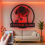 Personalisierte Betonmischer-LED-Metall-Wandkunst – Geschenk für Bauarbeiter, Deko für Garage oder Werkstatt