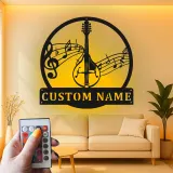 Panneau en métal personnalisé pour mandoline | Plaque de musicien sur mesure avec rétroéclairage | Décoration murale pour studio de musique | Cadeau pour musicien