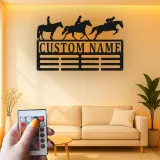 Décoration murale en métal personnalisée pour cavalier équestre avec rétroéclairage LED - Cadeau pour les amoureux des chevaux, décoration de stabulation ou de sellerie