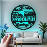 Cartel LED de Primeros Respondedores | Arte Mural de Metal Personalizado | Regalo para Policía, Bombero, EMT Héroe | Decoración para Hogar y Oficina