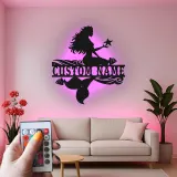 Panneau de sirène personnalisé | Lumière LED personnalisée | Décoration murale en métal pour chambre de fille | Décor de nursery nautique