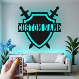 Insegna Scudo Medievale Personalizzata | Arte in Metallo LED Personalizzata | Decorazione per Cavalieri per Sala Giochi e Regalo per Appassionati di Fantasia