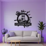 Insegna in metallo personalizzata Faro | Arte murale nautica LED | Decorazione per casa al mare personalizzata | Regalo per marinai e accento per casa costiera