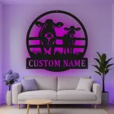 Custom Cow and Calf Led Light Metal Wall Art Farmhouse Gift for Farmers Rustic Kitchen or Barn Decor