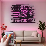 Personalisierte LED-beleuchtete Metall-Wandkunst Traktor und Amerikanische Flagge Geschenk für Landwirte Rustikale Landhausdekoration
