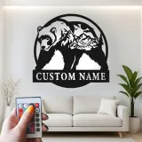 Personalisierte LED-beleuchtete Metall-Wandkunst mit Bär und Berg – Geschenk für Naturfreunde