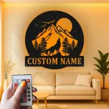 Personalisierte Wolf-Bergszene LED-Licht Metall-Wandkunst Geschenk für Naturliebhaber Rustikale Cabin-Dekoration 3