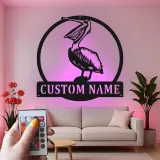 Custom Pelican Led Light Metal Wall Art Personalized Beach House Gift Coastal Decor for Living Room 1