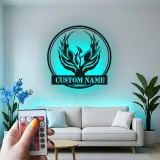 Phoenix Rising LED Metal Wall Art | Custom Name Firebird Sign | Mythical Home & Office Decor | Personalized Fantasy Lover Gift