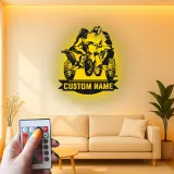 Décoration murale en métal personnalisée pour couple de motocross avec rétroéclairage LED - Cadeau personnalisé pour motards, garage ou décoration de man cave
