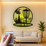 Décoration murale en métal LED personnalisée pour panier de disc golf - Cadeau pour les golfeurs
