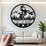 Cartel de metal LED personalizado de piloto de motocross regalo para entusiastas de motos de cross decoración de garaje o cueva de hombre 1