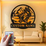 Cartel LED de piloto de moto de nieve personalizado | Arte mural de metal personalizado | Regalo de aventura en montaña para amantes de la moto de nieve