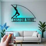 Letrero LED personalizado de salto con pértiga | Arte mural de metal de atletismo | Decoración de nombre personalizado para atletas | Regalo deportivo para entrenadores