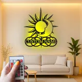 Art mural en métal céleste personnalisé | Panneau LED soleil et lune | Décor boho personnalisé | Lumière de chambre mystique