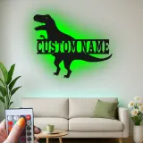Insegna in metallo personalizzata T-Rex con luce LED regalo per la camera dei bambini decorazione per amanti dei dinosauri