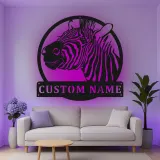 Cartel de metal LED personalizado de cebra, regalo de safari, decoración para salón para amantes de los animales