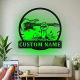 Enseigne LED guitare en métal personnalisée | Décoration murale prénom musicien | Décor studio rock et bar à domicile