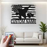 Insegna in metallo personalizzata per jet militare | Arte murale LED personalizzata | Regalo patriottico per veterani e decorazione con bandiera americana