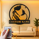 Arte mural de sirena personalizada | Letrero LED de metal a medida para habitación de niña | Decoración náutica mística con nombre