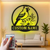 Cartel de metal LED de pájaro cardenal personalizado, regalo para amantes de la naturaleza, decoración de sala de estar o jardín